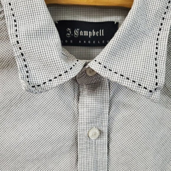 J. CAMPBELL LOS ANGELES MEN'S BUTTON SHIRT‎ WHITE BLUE LARGE USED COTTON - Picture 4 of 5